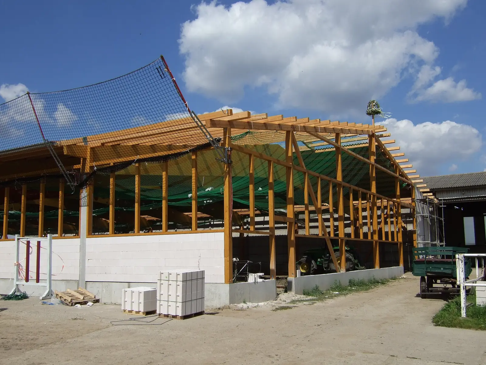 Exposed timber structure during residential construction.