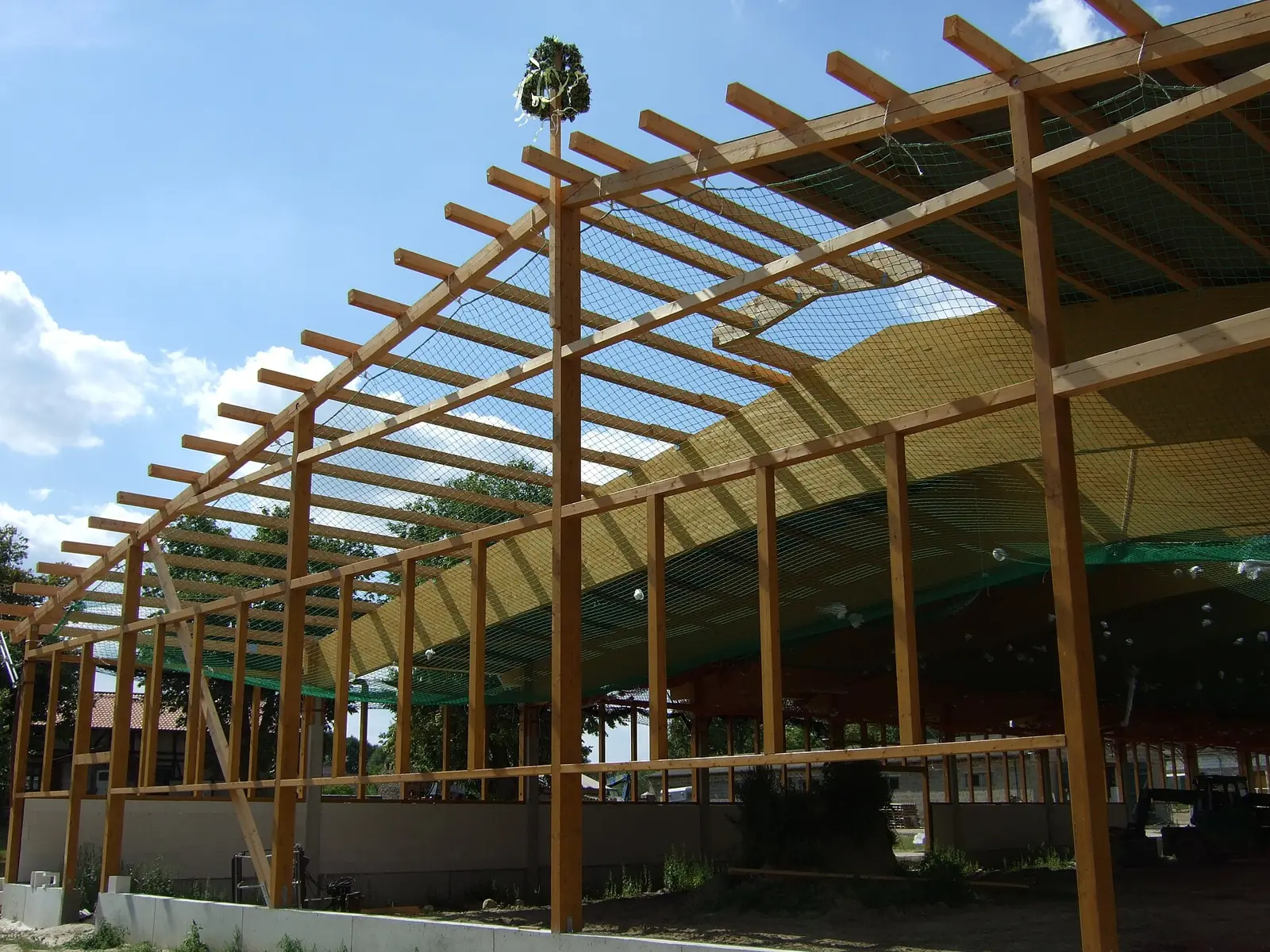 Exposed timber structure during residential construction.
