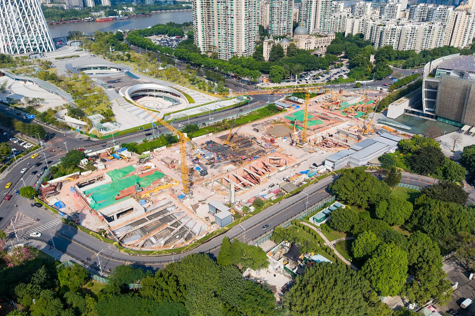 Aerial view of a large metro construction site.